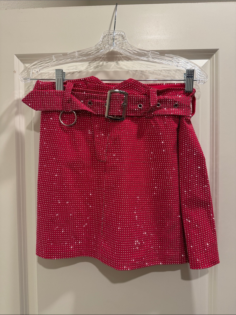 Hot Pink Studded Belted Mini Skirt